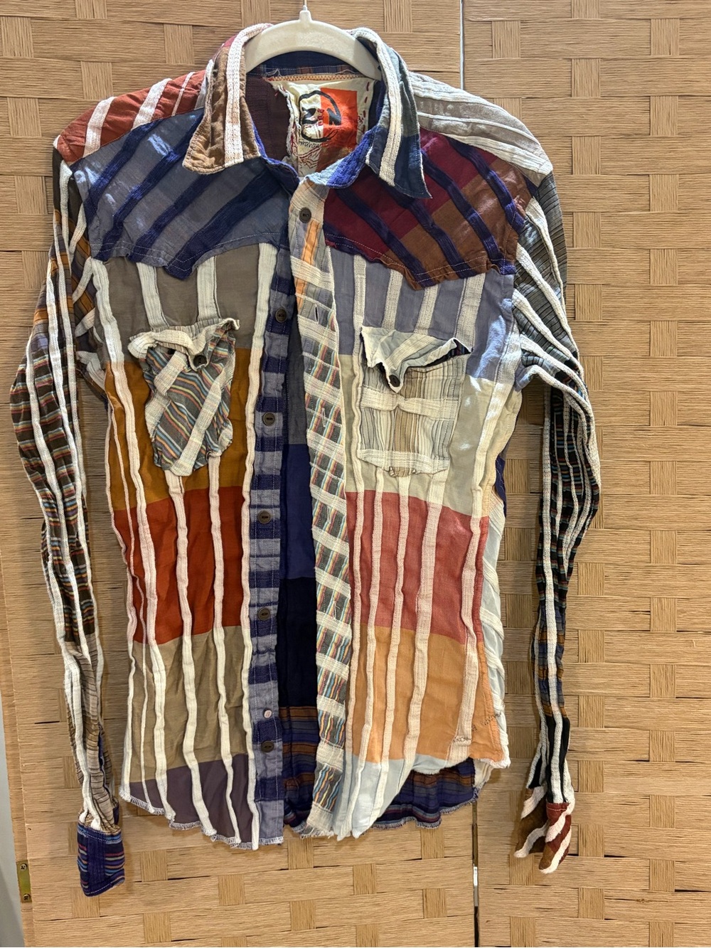 Robert Graham Zen Shirt Unisex Medium Multicolor Patchwork Reworked Button RARE - Picture 2 of 7